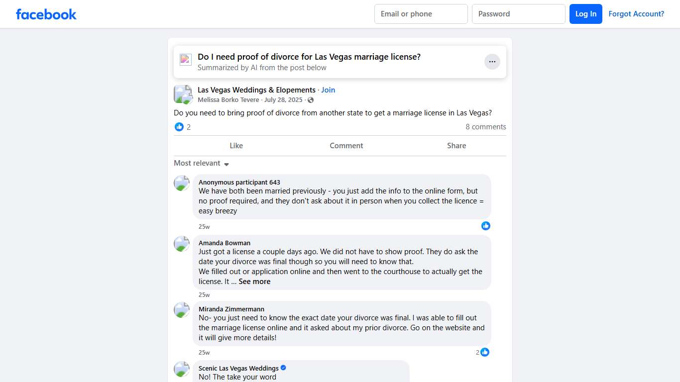 Las Vegas Weddings & Elopements Do you need to bring proof of divorce from another state to get a marriage license in Las Vegas Facebook