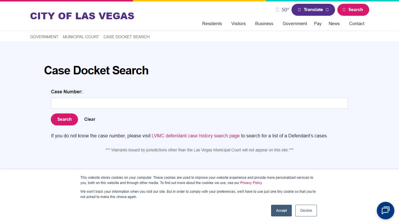 City of Las Vegas > Government > Municipal Court > Case Docket Search
